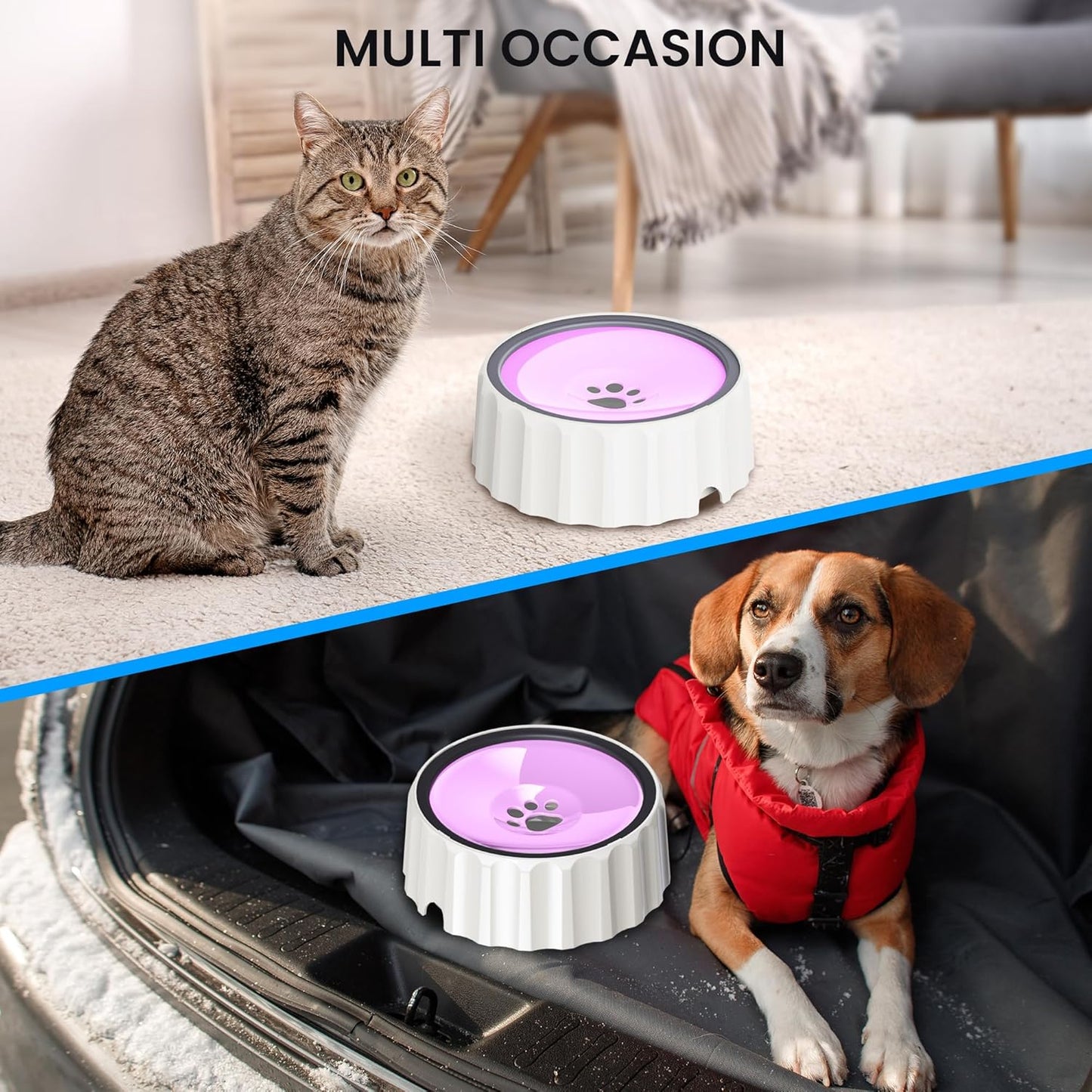 Dog Water Bowl No Spill 70oz/2L Large Capacity Dispenser Non Slip No Splash Bowl Pet Slow Feeder No Drip Dog Water Bowl on Vehicle Slow Water Bowl for Dogs and Cats