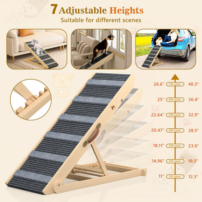 REONEY 𝟮𝟬𝟮𝟲 𝐔𝐩𝐠𝐫𝐚𝐝𝐞𝐝 Dog Ramp, Portable Pet Ramp for Large Small Old Dogs Cats with 7 Adjustable Heights 11" to 26.6", Non-Slip High Traction Ramps for High Bed, Couch, Hold up to 200 LBS