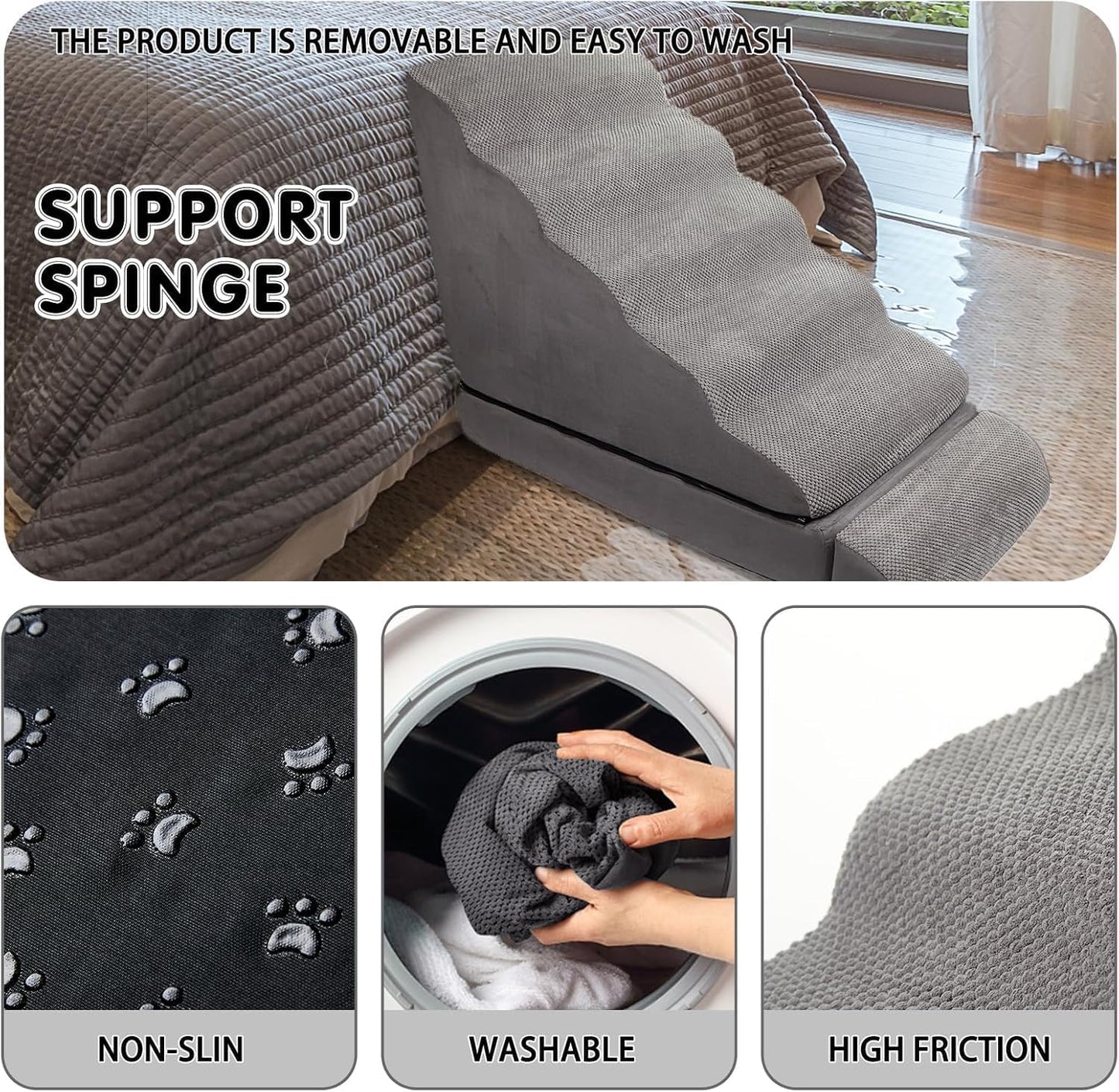 Dog Stairs for High Beds 30-36 inches Tall, 6-Step Pet Stairs/Steps for High Bed 32-36 inches for Small Large Dogs, Foam Dog Steps for Beds for Old Dogs/Cats, Dark Grey