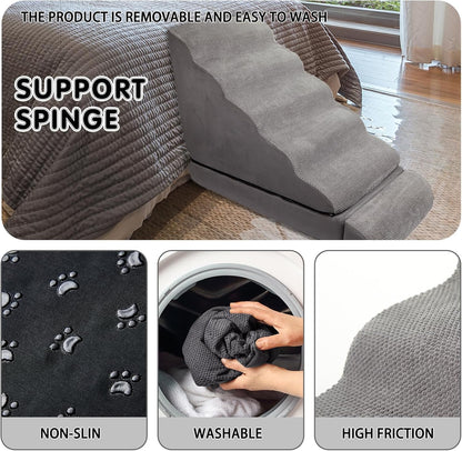 Dog Stairs for High Beds 30-36 inches Tall, 6-Step Pet Stairs/Steps for High Bed 32-36 inches for Small Large Dogs, Foam Dog Steps for Beds for Old Dogs/Cats, Dark Grey