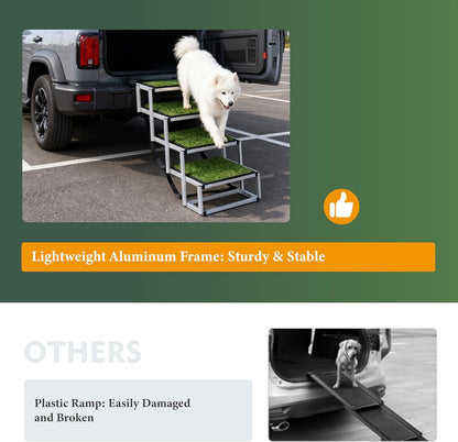 Foldable Dog Stairs for Cars, 4 Steps Wide Dog Ramp for Large Dogs with Non-Slip Surface, Lightweight Aluminum Foldable Steps for High Beds, Cars, SUVs, Trucks, Supports up to 250 lbs
