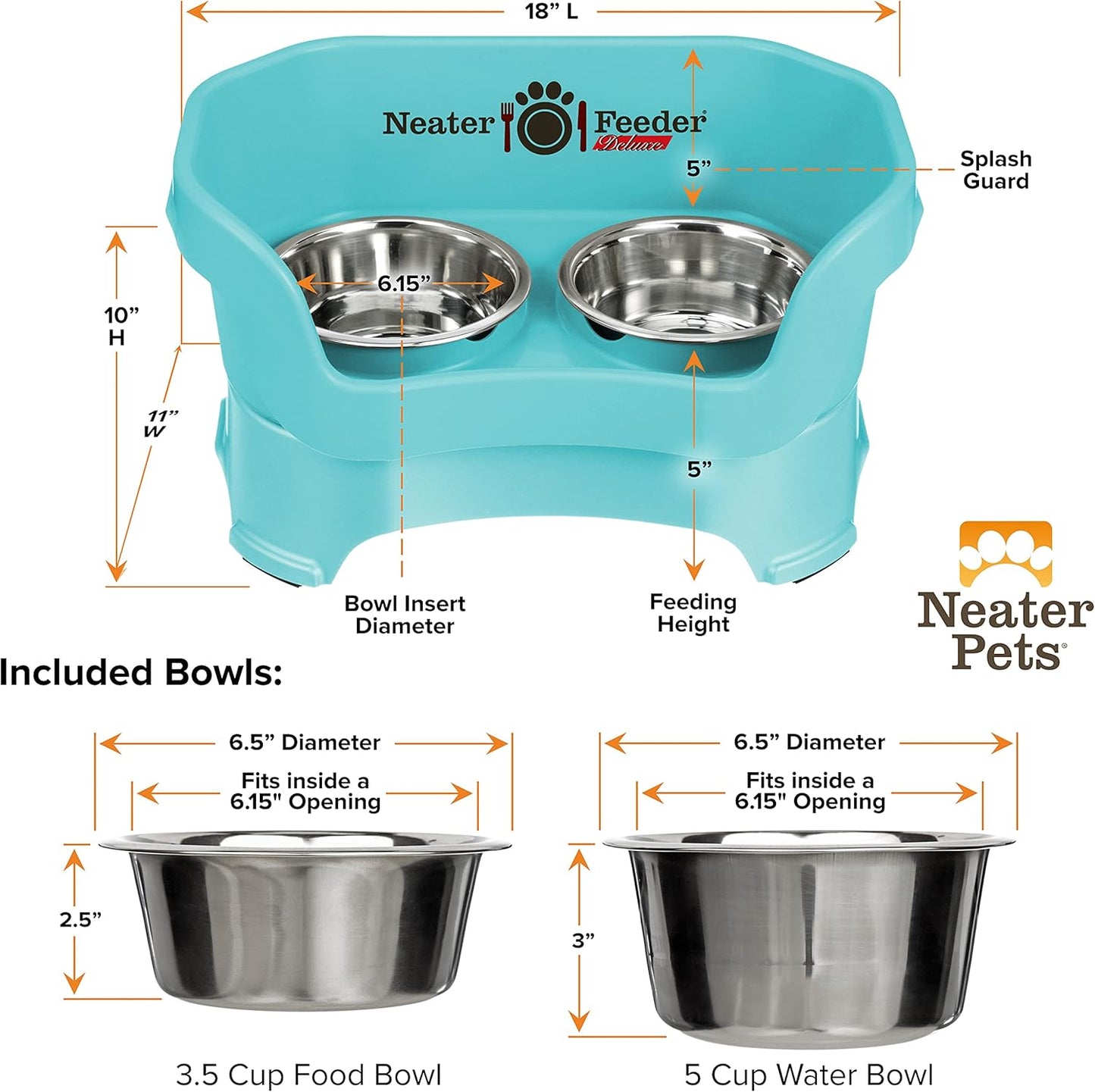 Neater Pet Brands Neater Feeder Deluxe Mess Proof Dog Bowls Elevated for Large Dogs Over 40 lbs, Made in USA, No Spill Raised Dog Food Bowl Stand Feeding Station, Food and Water Bowl Set, Black