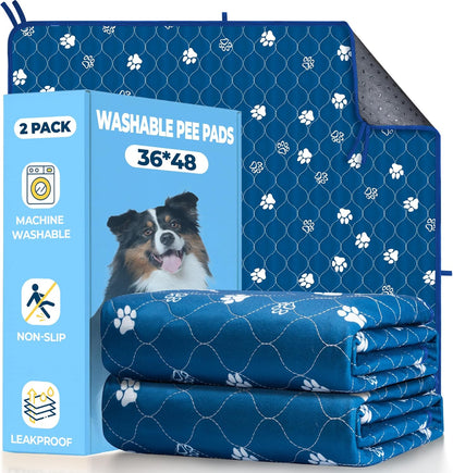Fostanfly Washable Pee Pads for Dogs, 2 Pack Large 36"x41" Ultra-Absorbent and Leak-Proof Non-Slip Reusable Potty Training Pads for Dogs, Cats, Puppy, Potty Training of Add 8 Lanyards