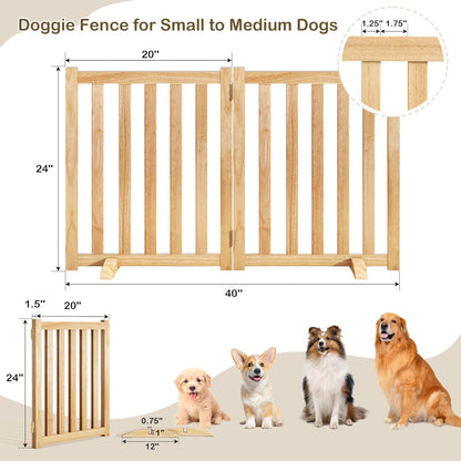 36" Height Extra Tall Freestanding Pet Gate, Solid Wood Folding Safety Fence Wooden Dog Gate with 2 PCs Support Feet Ideal for Stairs, Doorways, Halls, Kitchens, Heavy Duty Gates, 3 Panels, Oak