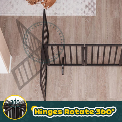 Freestanding Dog Gates Indoor, 3-Panel Pet Gates with 2 Metal Stands and 360° Hinge, 24" H Foldable Dog Gate for Stairs, Doorway, Kitchen, Expands Up to 55" Fully Assembled - Black Walnut
