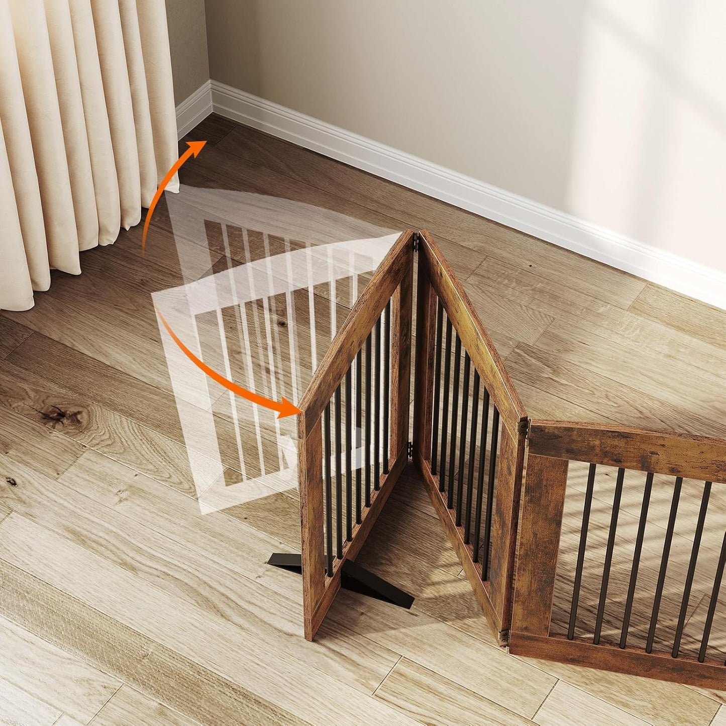 HOOBRO Indoor Dog Gate with Support Feet, Freestanding Pet Gate for Doorway, Stairs, 31.5 Inch 3 Panels, Folding Dog Fence, 360° Hinge for Easy Access, Sturdy Iron Pipe, Rustic Brown BF06PP03