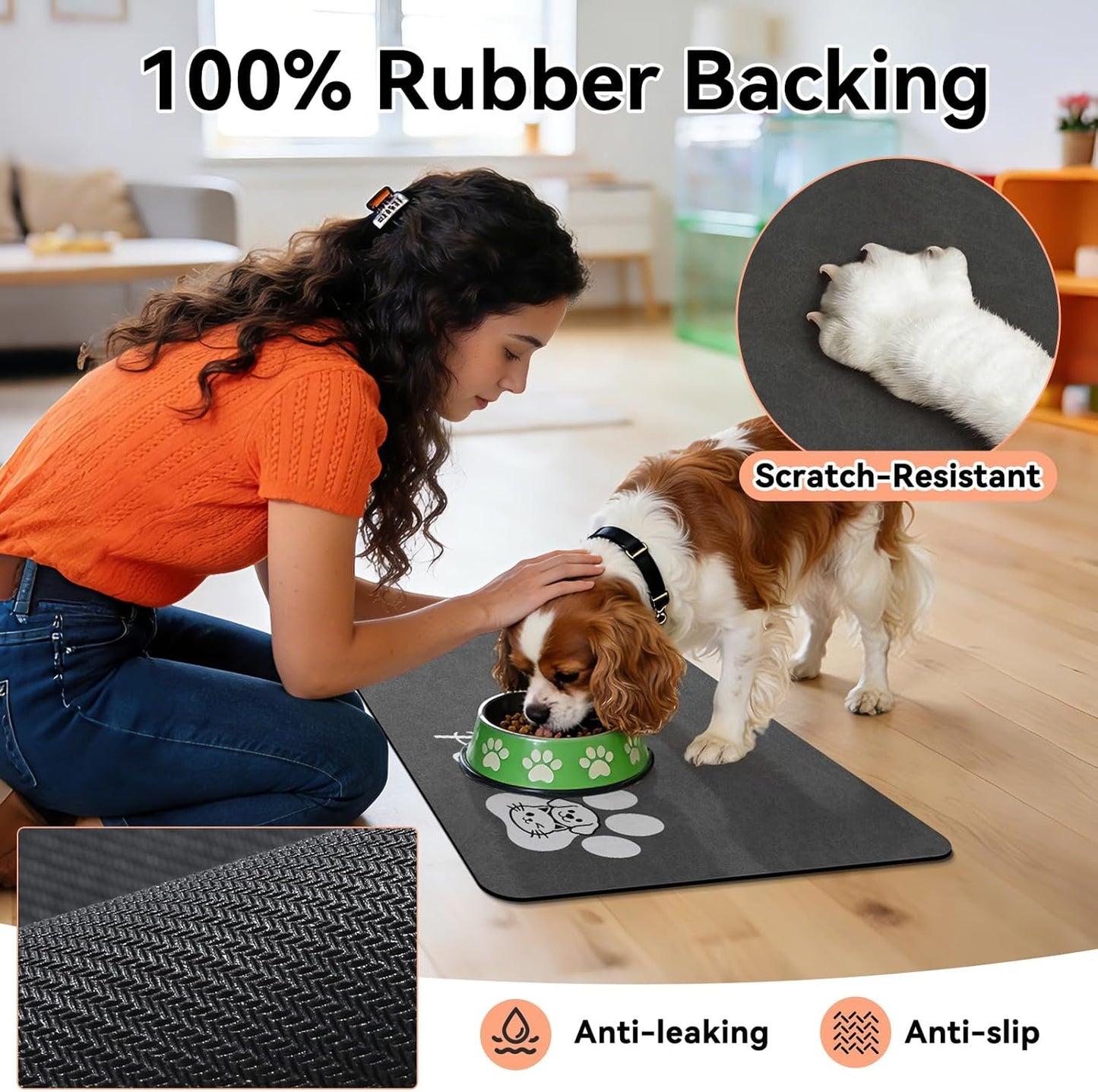 Dog Food Mat - Absorbent Cat Dog Bowl Mat for Food and Water, Quick Dry Pet Food Mats for Floors with Waterproof Rubber Backing, Puppy Cat Feeding Mats for Messy Drinkers,12"x20", Dark Grey
