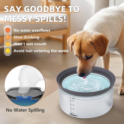 Decflow 1.2Gallon Dog Water Bowl No Spill, 4.5L Large Capacity Spill Proof Dog Bowls with Transparent Floating Disk, No Splash Slow Drinking Dog Bowl for Sloppy Messy Drinkers (Clear)