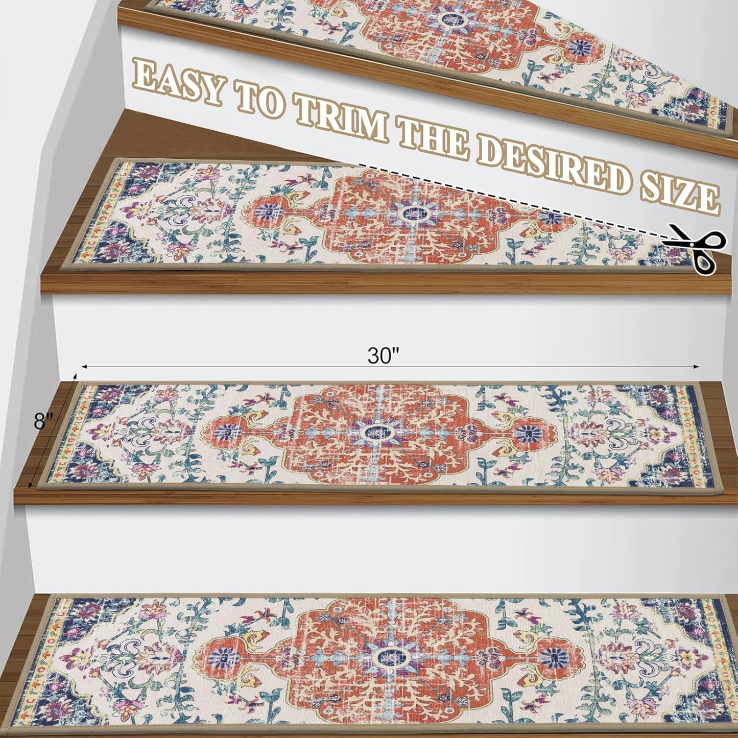 Pauwer Carpet Stair Treads for Wooden Steps Indoor 15 Pack 8" X 30" Peel and Stick Stair Treads Non Slip Staircase Step Treads Reusable Stair Runner Rugs for Dogs, Kids and Elders