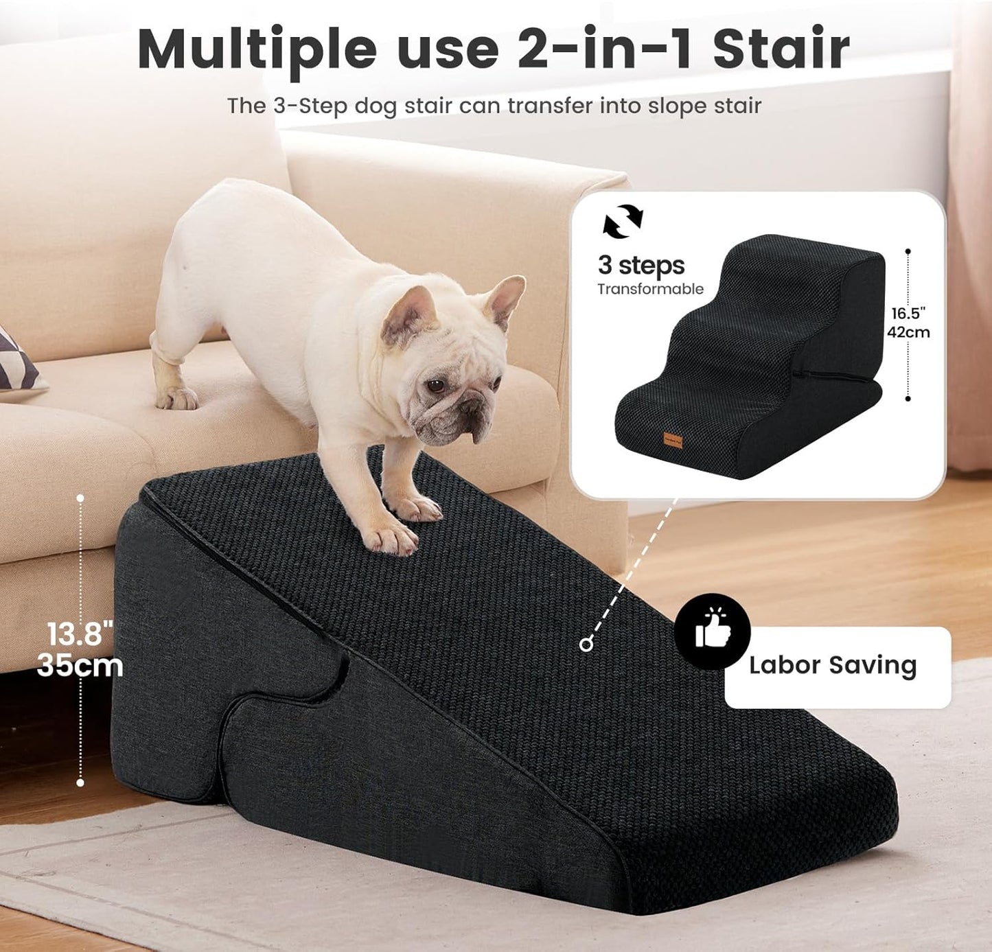 Gardner Pet 4-Step Dog Stairs for Small Dogs 18.5" H, Curved 4-Step Pet Stairs, Dog Steps for High Bed (18-20 in), Couch with Durable Non-Slip Waterproof Fabric Cover and CertiPUR-US Certified Foam