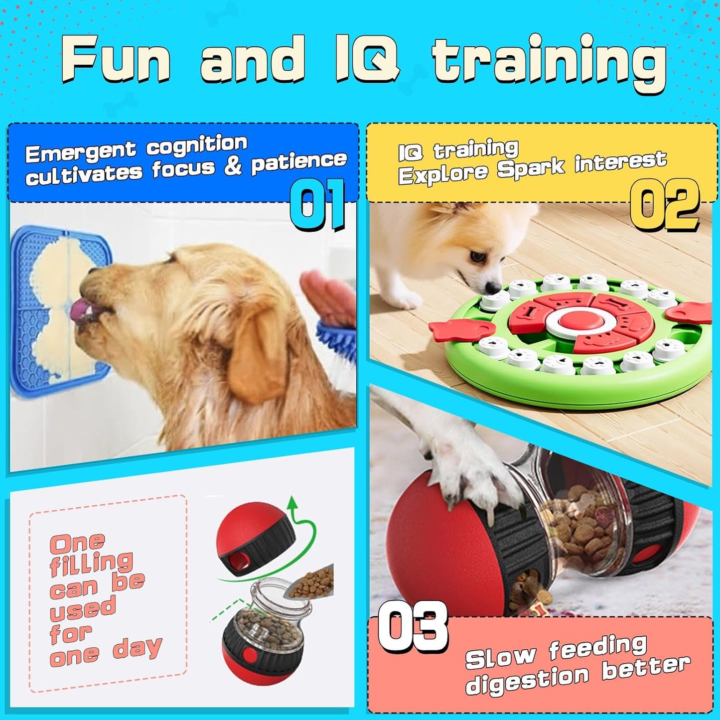 4 in1 Dog Puzzle Toy Set - Slow Feeder & Lick Mat for Puppy IQ Training & Mental Stimulate Treat Dispensing Ball | Pet Enrichment Interactive Toy (4 in 1 Blue+Green)