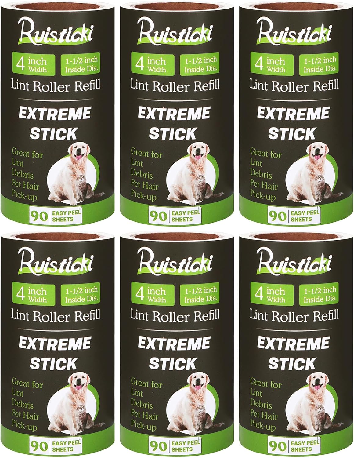 10 inch Mega All-Purpose Pet Hair Lint Roller Refills Compatible with Evercare Mega Roller 10'' Wide Ultra Sticky 60 Sheets Each Refill (Pack of 6, 360 Sheets Total)