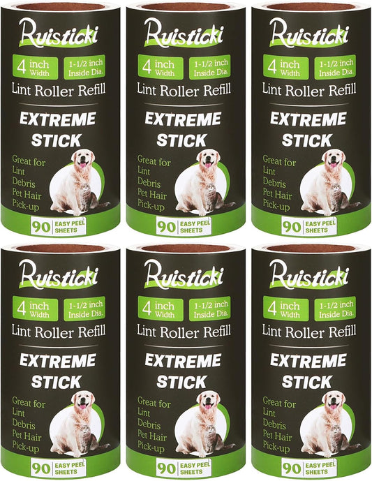 10 inch Mega All-Purpose Pet Hair Lint Roller Refills Compatible with Evercare Mega Roller 10'' Wide Ultra Sticky 60 Sheets Each Refill (Pack of 6, 360 Sheets Total)