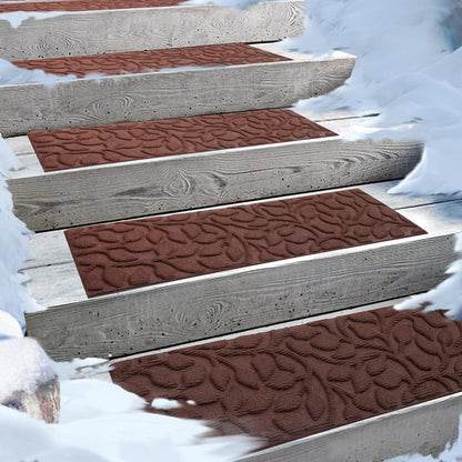 Aucuda Stair Treads Outdoor for Elders and Dogs on Wooden Steps, 30" x 8.5" (2pcs )Non Slip Stair Runner Rug Heat Insulation Rubber Backing, Gray Floral Staircase Mat Carpet for Indoor Grip Farmhouse.