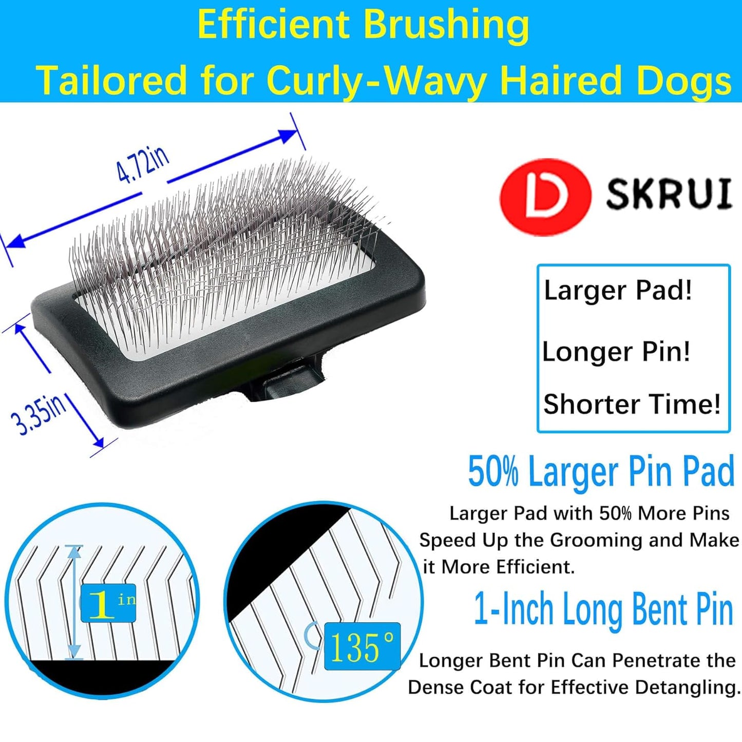 Dog Brush For Long Haired Dogs Poodles-Dog brushes for grooming&shedding-Large Firm Slicker Brush for Goldendoodles-With Soft Massage Grooming Stainless Steel Pins, Pet Grooming Wire Brush-25mm(1")