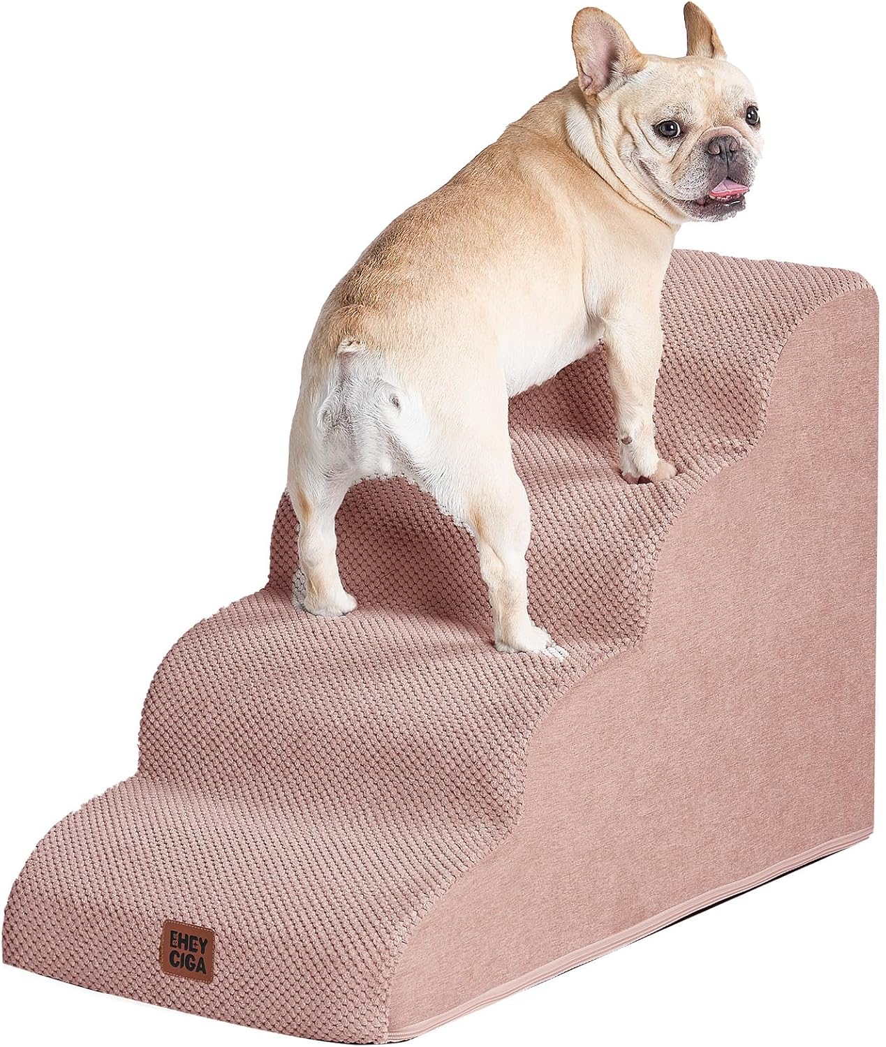 EHEYCIGA Curved Dog Stairs Ramp for High Beds 19.7" H, 4-Step Dog Steps for Small Dogs and Cats, Pet Stairs for High Bed Climbing, Non-Slip Balanced Pet Step Indoor, Grey