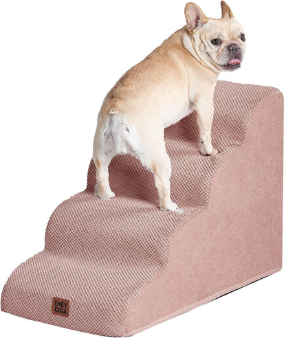 EHEYCIGA Curved Dog Stairs Ramp for High Beds 19.7" H, 4-Step Dog Steps for Small Dogs and Cats, Pet Stairs for High Bed Climbing, Non-Slip Balanced Pet Step Indoor, Grey