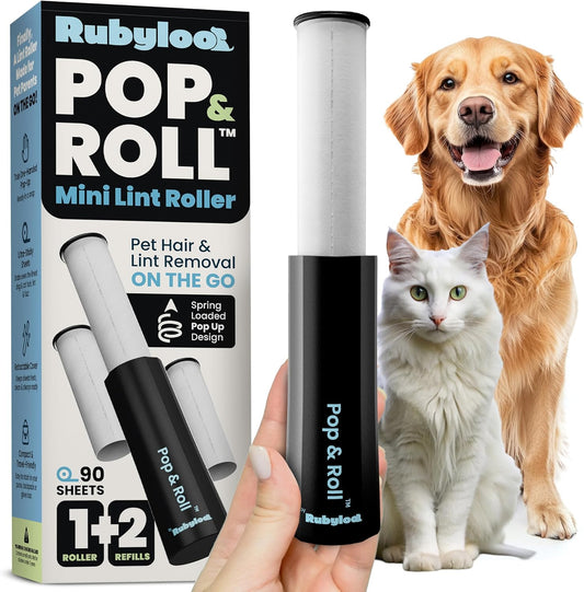 Mini Lint Roller for Pet Hair Extra Sticky (3 Pack + 4 Refill Rolls) - Travel Size Pet Hair Roller with Retractable Cover - Cat & Dog Fur Remover for Clothes
