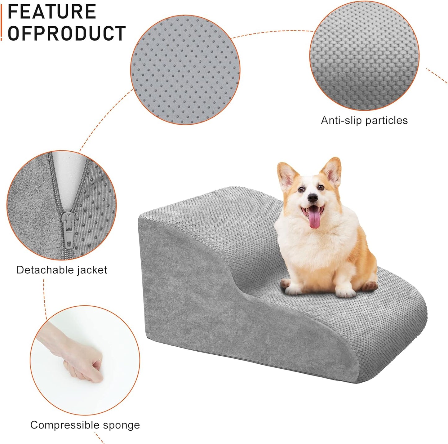 Dog Stairs for Small Dogs, 3 Tiers High Density Foam Dog Ramp, Extra Wide Non-Slip Pet Steps for High Beds Or Couch, Soft Foam Doggie Ladder for Dogs Injured, Older Pets, Small Cats