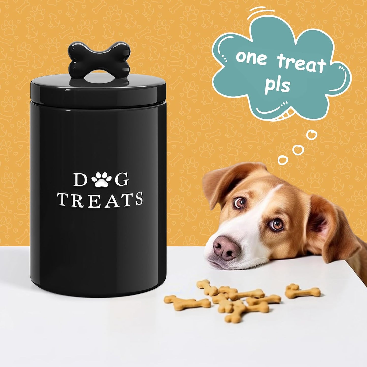 Barnyard Designs Large Dog Treat Container Airtight with Lid, Cute Rustic Ceramic Dog Treat Storage Jar for Kitchen Counter (White)