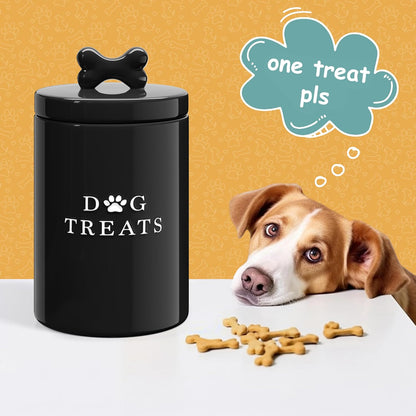 Barnyard Designs Large Dog Treat Container Airtight with Lid, Cute Rustic Ceramic Dog Treat Storage Jar for Kitchen Counter (White)