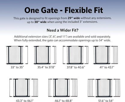 MidWest Homes for Pets 39-Inch High Walk-Thru Pressure Mounted Steel Dog Gate, Expands to 38 Inches Wide, Includes 3-inch Extensions, Textured Graphite