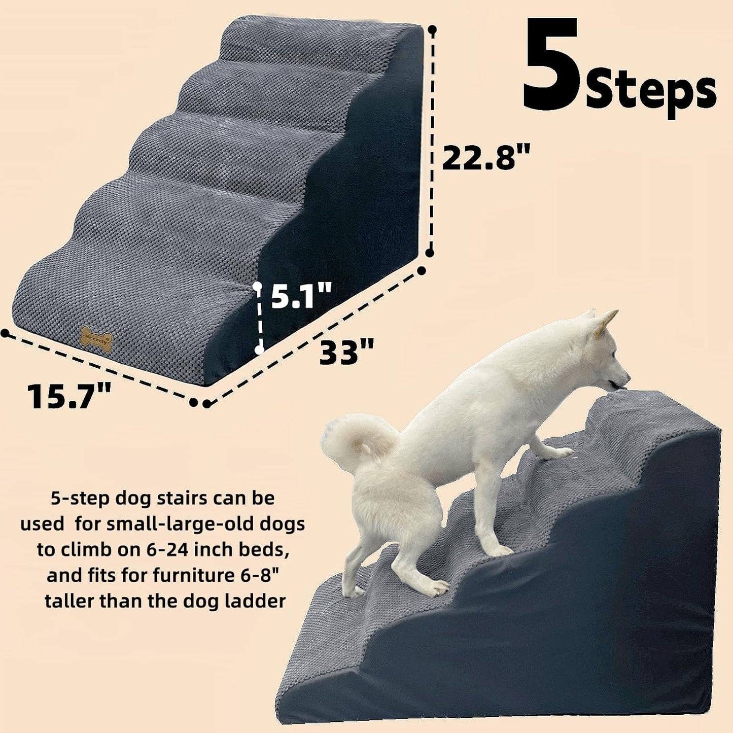 Necrely 4-Step Dog Stairs for High Beds 18-24 Inch Pet Steps 2 3 4 5 Tier Ladder Non-Slip Sturdy Ramp Small Medium Large Dog Steps to Couch Bed Old Dogs Balanced Pet Stairs for Getting on Bed