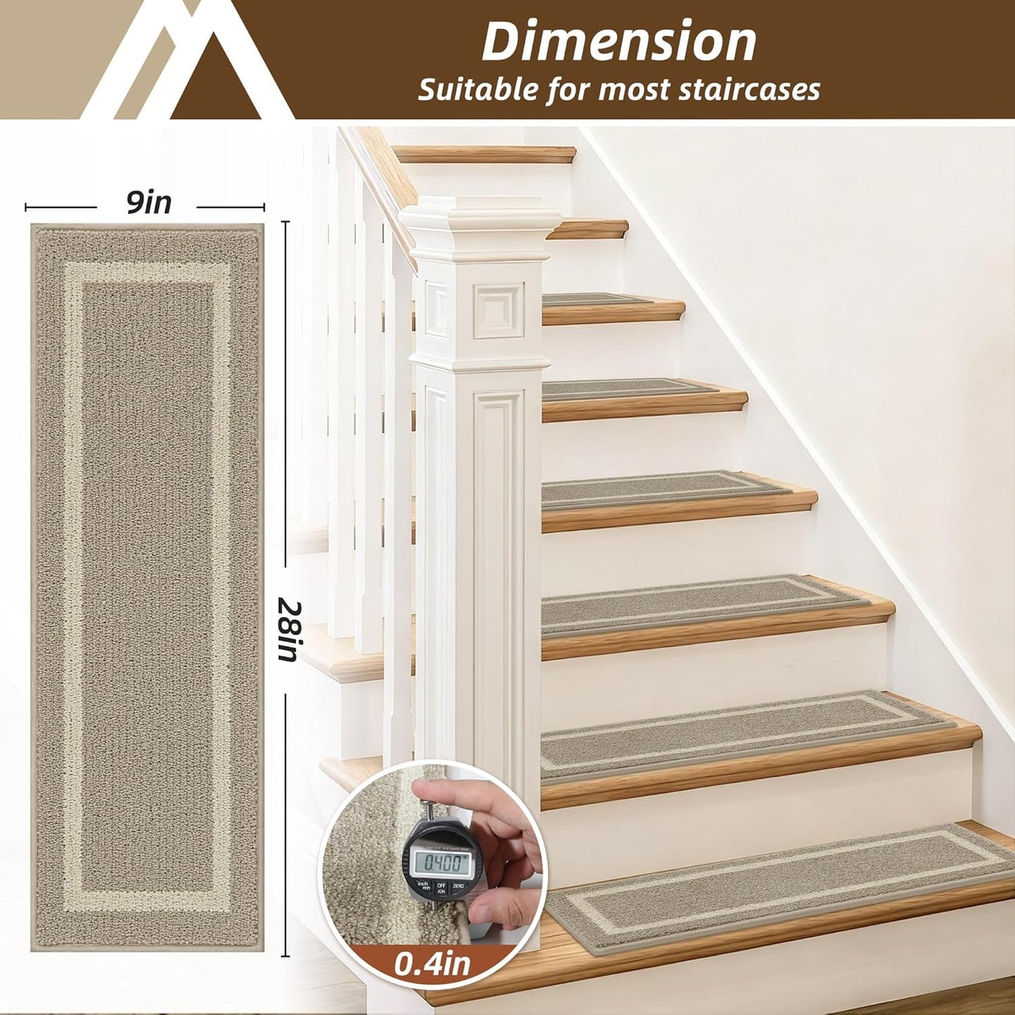 COSY HOMEER Soft Stair Treads Non-Slip Carpet Mat 28inX9in Indoor Stair Runners for Wooden Steps,Stair Rugs for Kids and Dogs, 100% Polyester TPE Backing 4pcs,Beige
