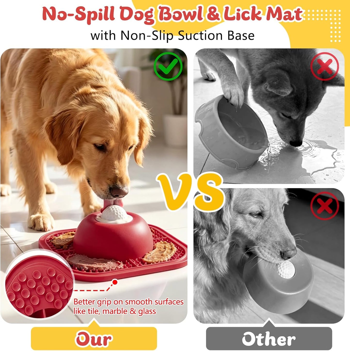 Slow Feeder Dog Bowls & Lick Mat for Liquid and Thick Treat, Anti-Slip Dog Lick Bowl with Interactive Rolling Ball, 5/6 Cup Pup Licking Toy for Large Medium Small Dogs and Cats Blue