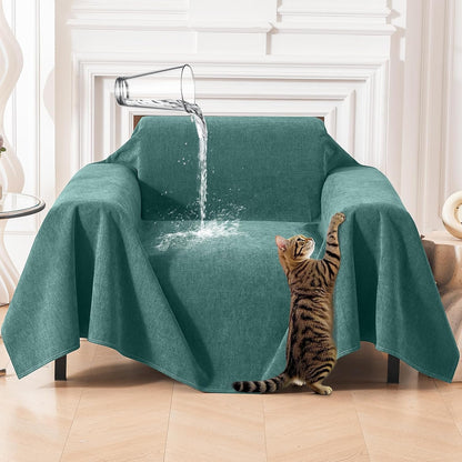 Deep Dream Cat-Scratch Resistant Couch Cover, Waterproof Sofa Cover for 3 Cushion Couch Washable, Pet Friendly Couch Protectors Anti Slip Thickened Love Seat Slipcovers for Pets, 71" x 118", Dark Grey