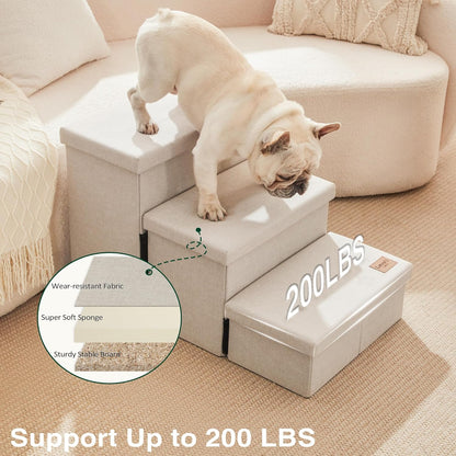Love's cabin Dog Stairs with Storage 13" H, Foldable Pet Stairs for Small Medium or Large Dogs, Cat Puppy Steps Ramp with Zip up to 150 lbs, Solid Grey, 2 Steps