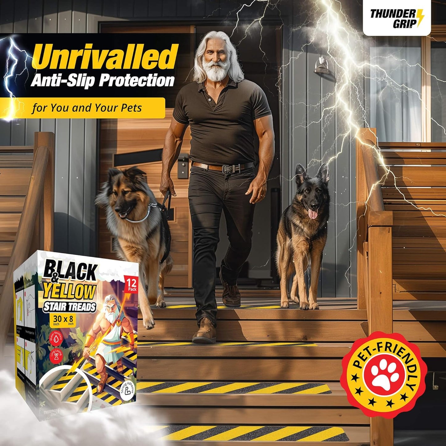 THUNDER GRIP Glow in the Dark 30" x 6"-12-Pack Weather Resistant Outdoor Stair Treads 80-Grit