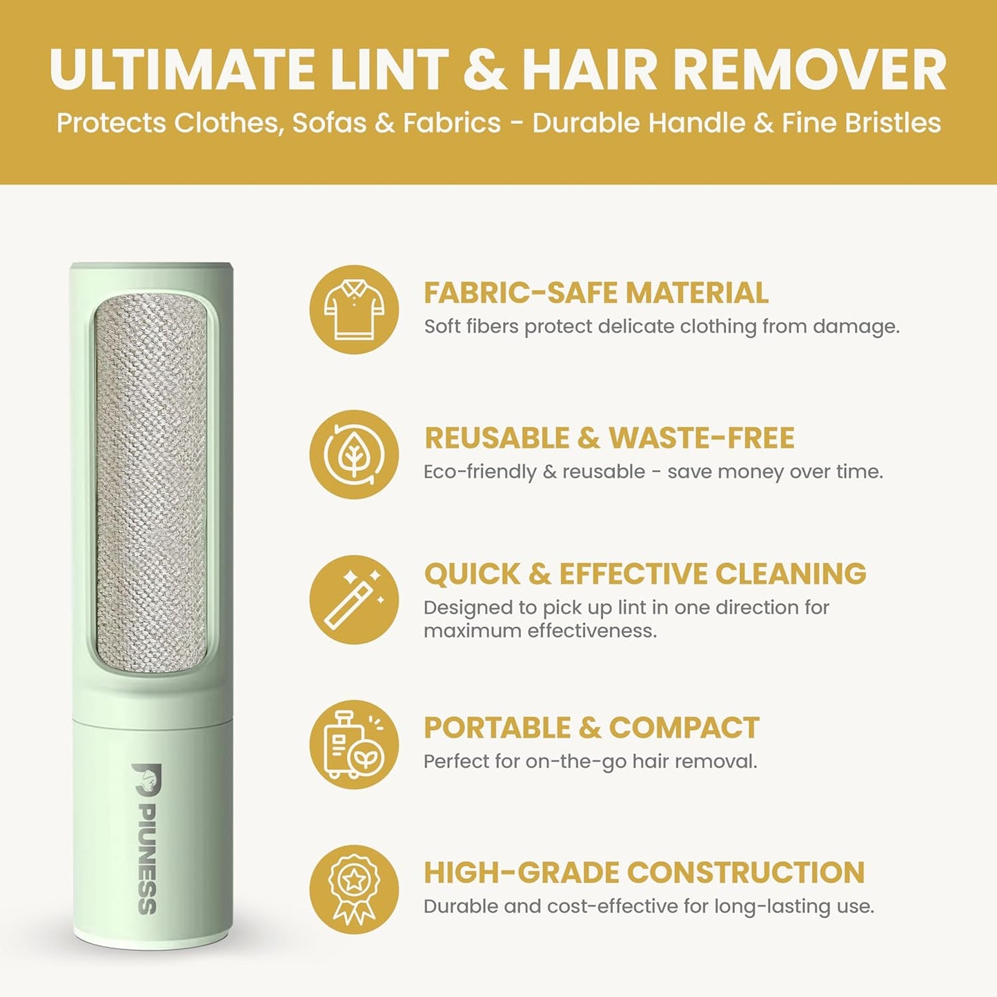 Pet Hair Remover Roller – Reusable Lint Roller for Cat & Dog Hair on Furniture, Couch, Carpet, Car & Bedding – Portable, Eco-Friendly