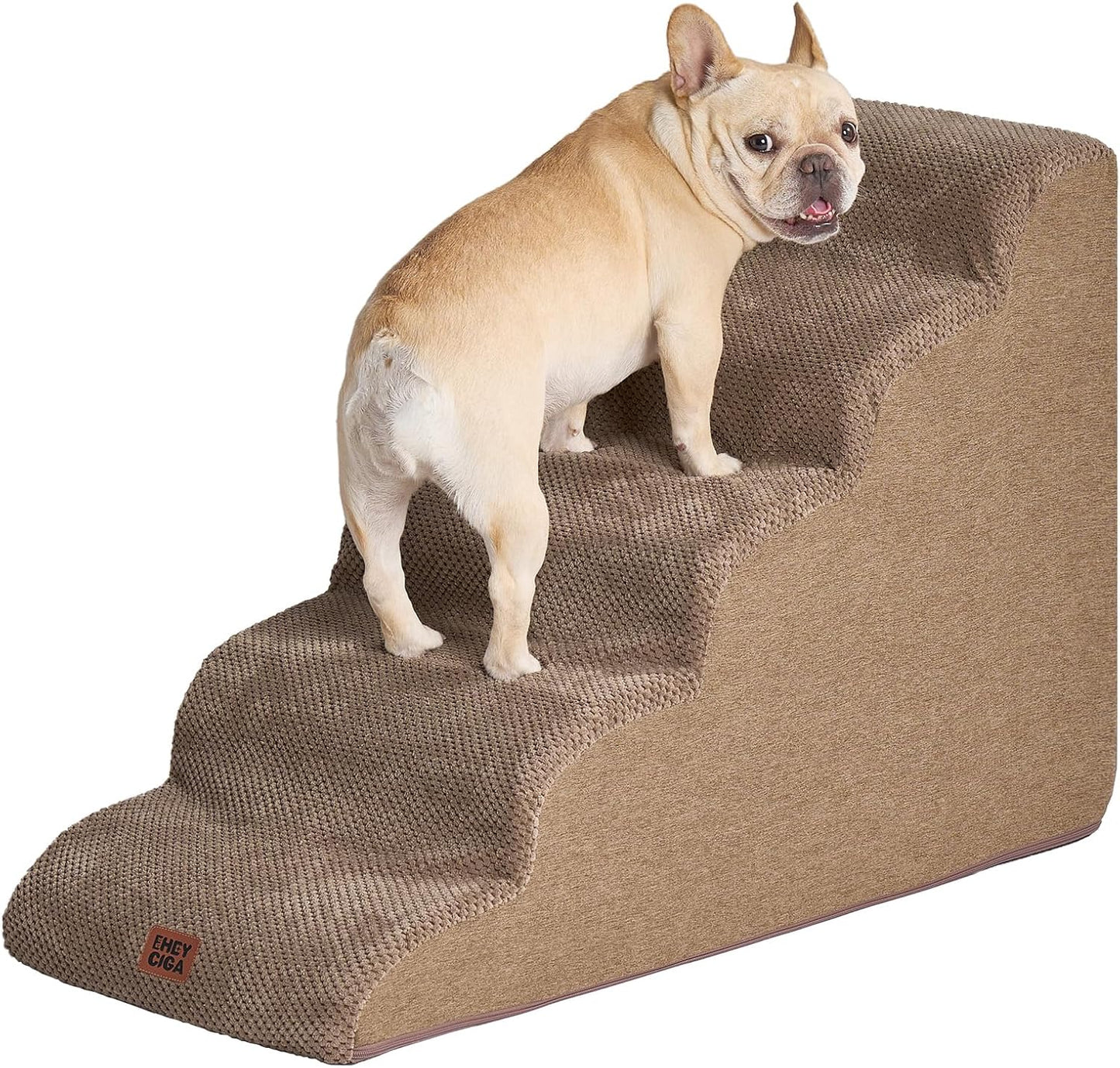 EHEYCIGA Curved Dog Stairs Ramp for High Beds 19.7" H, 4-Step Dog Steps for Small Dogs and Cats, Pet Stairs for High Bed Climbing, Non-Slip Balanced Pet Step Indoor, Grey