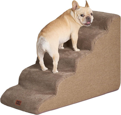 EHEYCIGA Curved Dog Stairs Ramp for High Beds 19.7" H, 4-Step Dog Steps for Small Dogs and Cats, Pet Stairs for High Bed Climbing, Non-Slip Balanced Pet Step Indoor, Grey