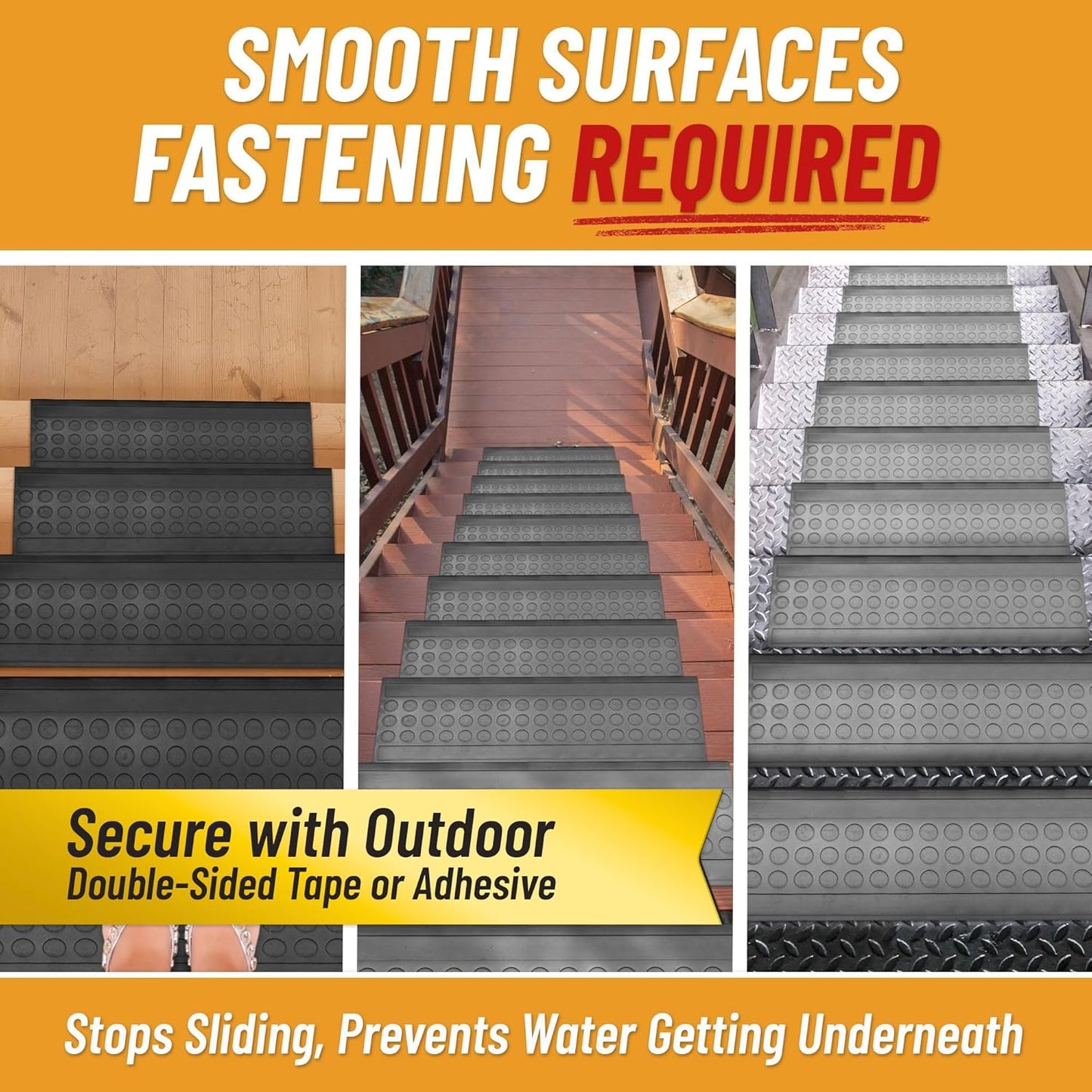 Ottomanson Outdoor Rubber Stair Treads – Ribbed Heavy-Duty Non-Slip Stair Mats – Best Grip on Concrete, Brick & Textured Step – Fastening Recommended for Wooden & RV Steps, Pack of 5