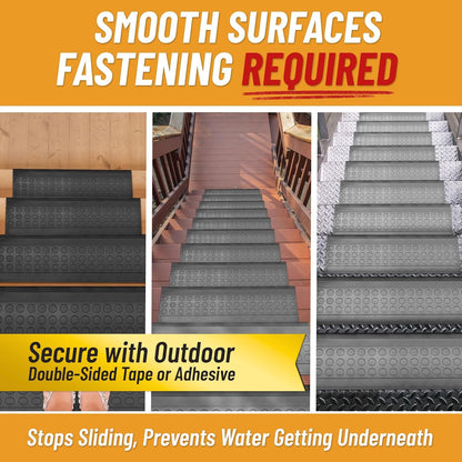 Ottomanson Outdoor Rubber Stair Treads – Ribbed Heavy-Duty Non-Slip Stair Mats – Best Grip on Concrete, Brick & Textured Step – Fastening Recommended for Wooden & RV Steps, Pack of 5