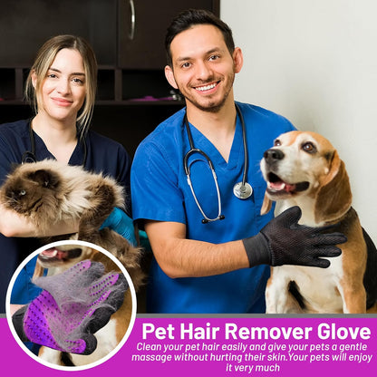 Upgrade Pet Grooming Gloves, Grooming Gloves for Dogs, Cats, Rabbits & Horses with Long and Short Hair, Efficient Pets Hair Remover Mittens - 1 Pair (Blue)