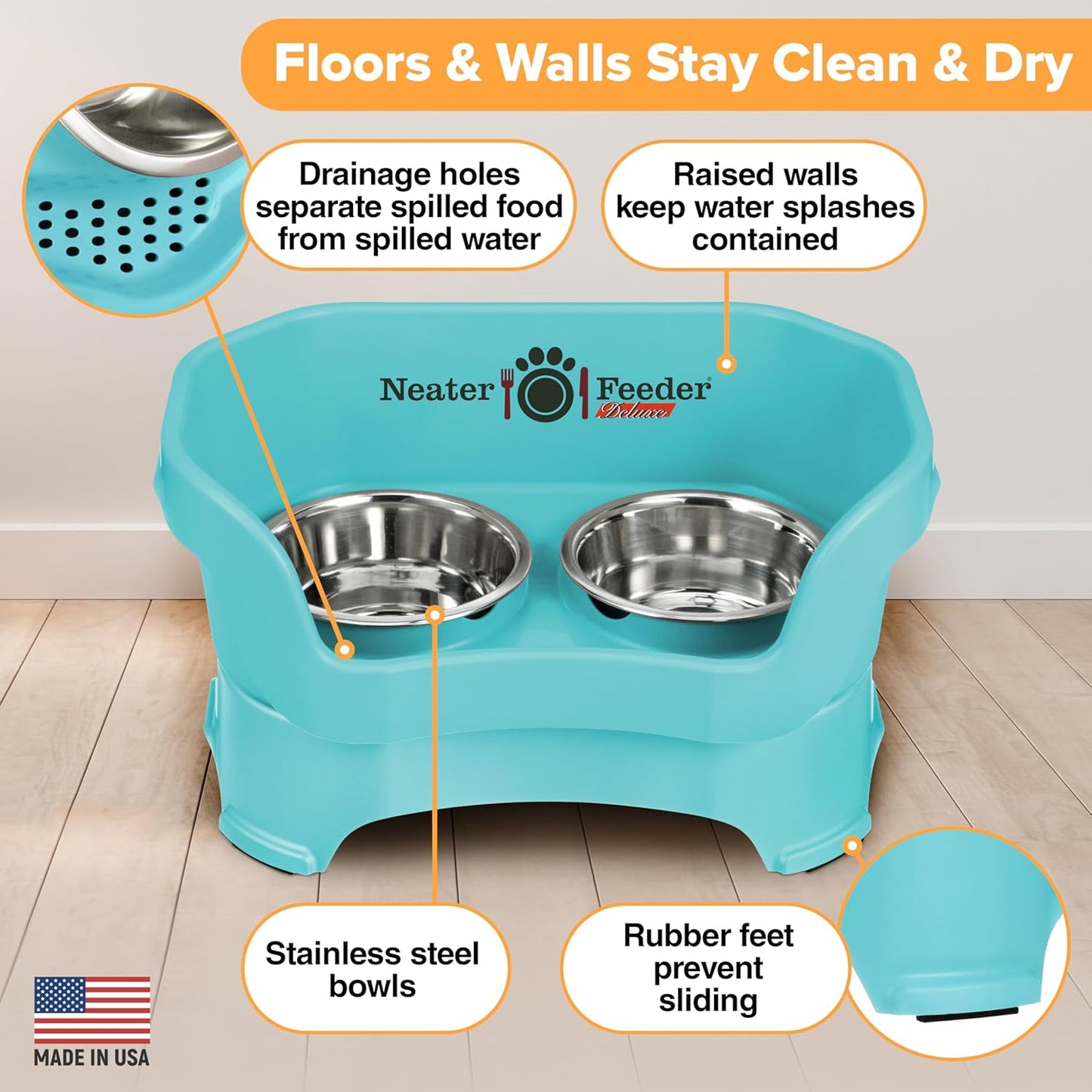 Neater Pet Brands Neater Feeder Deluxe Mess Proof Dog Bowls Elevated for Large Dogs Over 40 lbs, Made in USA, No Spill Raised Dog Food Bowl Stand Feeding Station, Food and Water Bowl Set, Black