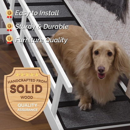 Dog Ramp for Bed or Couch, Wooden Pet Ramp with 20° Gentle Slope, Removable Side Rails, Non-Slip Surface, Top Platform & Wheels, Safe Bed Ramp for Small, Large & Senior Dogs, 60" Long, Mahogany