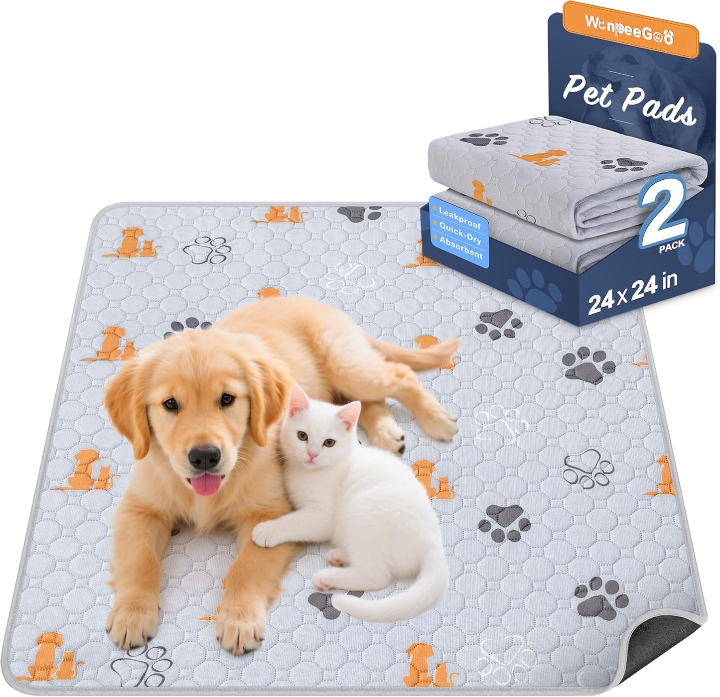 WanpeeGoo Washable Pee Pads for Dogs, 4 Pack Absorbent Reusable Training Dog Pads Pet Puppy Pads, Non-Slip Potty Pads for Whelping, Playpen, Crate, Bed, Grey 18"x24"