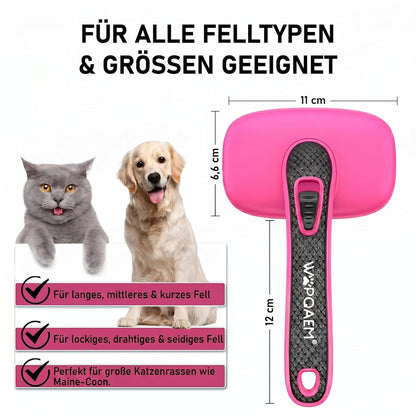 One-Button Self Cleaning Pet Brush for Dogs & Cats, Skin-Friendly Detangling & Shedding Tool for Long and Short Hair, Retractable Grooming Comb, Purple