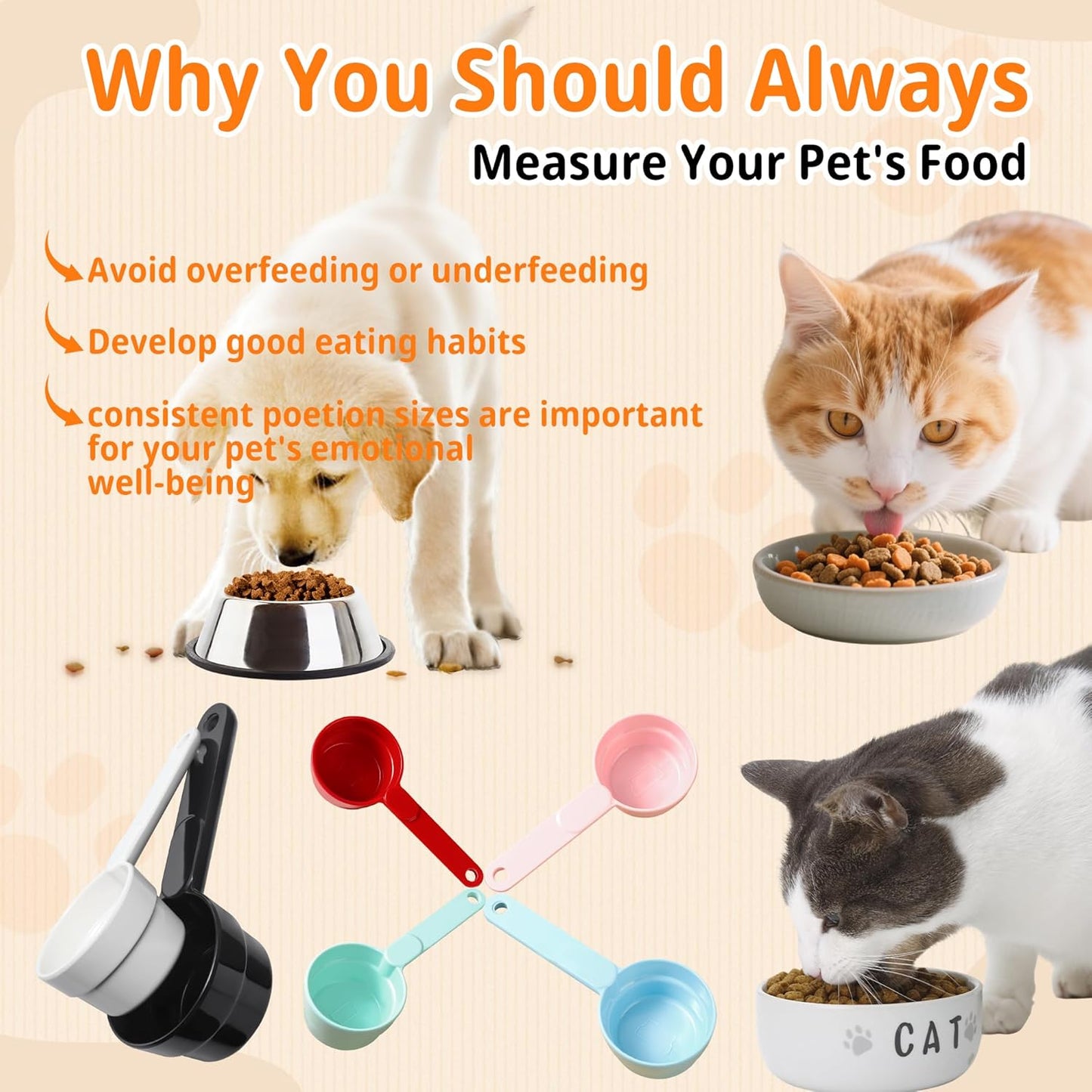 Joyinjojo Dog Food Scoop 1 Cup 1/2 Cup - Melamine Dog Food Measuring Cup, Pet Food Scoop for Dog Cat...Comfortable Long Handle for Easy to Scoop Food