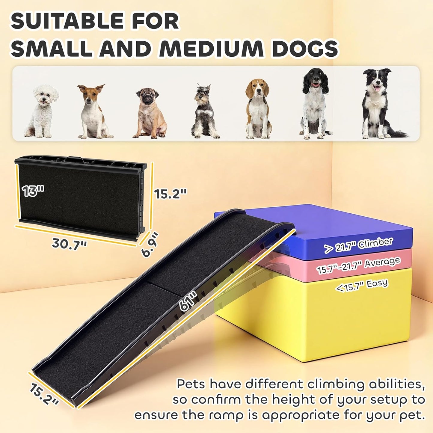 PawHut Folding Dog Ramp for Car, Truck, SUV, 61 Inches Portable Pet Ramp with Grass Surface, Non Slip with Raised Side Rails