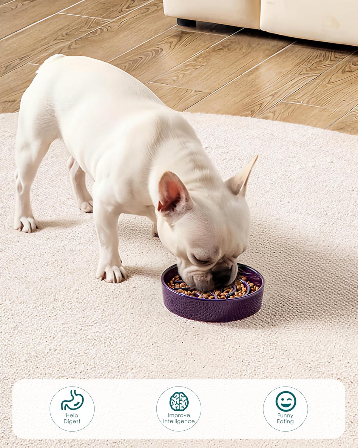 vancasso Slow Feeder Dog Bowl, 1.5 Cup Ceramic Slow Feeding Food Dish for Small and Medium Breed, Puzzle Dog Food Bowl for Fast Eater, Pink