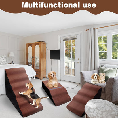 Dog Stairs for High Beds 30-36 inches Tall, 6-Step Dog Steps for Bed 32-36 inches for Small Large Dogs, Doggie Ramp for Bed, 30D Foam Pet Stairs for Old Dogs/Cats, Free-Installation, Grey