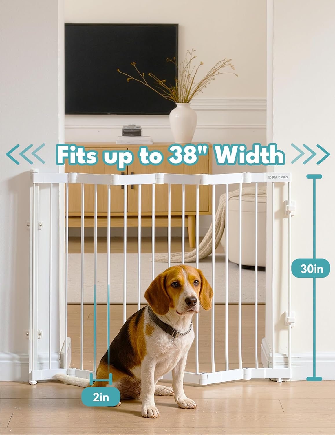 No Pawblems Retractable Safty Gate, Metal Adjustable Dog Gate for Doorways, Stairs & Hallways, Expands to 45" Wide, 36" Tall Gate, Auto Retract Design, No Bottom Bar, Black