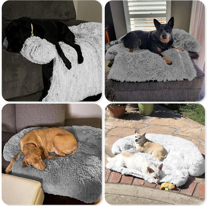 Calming Dog Bed Fluffy Plush Dog Mat for Furniture Protector with Removable Washable Cover for Large Medium Small Dogs and Cats (Large, Light Grey)