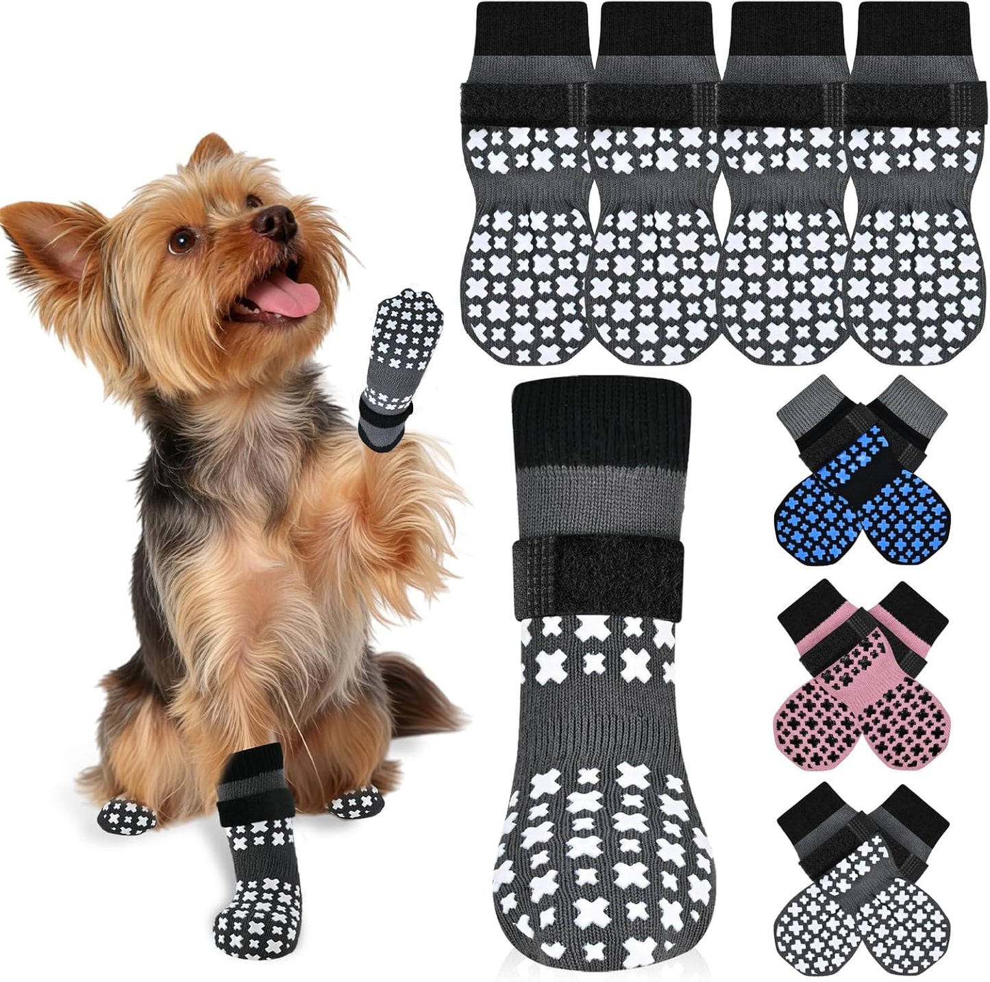 Non-Slip Dog Socks for Hardwood Floors Anti Slip Double-Sided Grippy Socks for Senior Dogs to Prevent Licking Paws, Scratching & Hot Pavement Premium Dog Paw Protector with Grippers Black L
