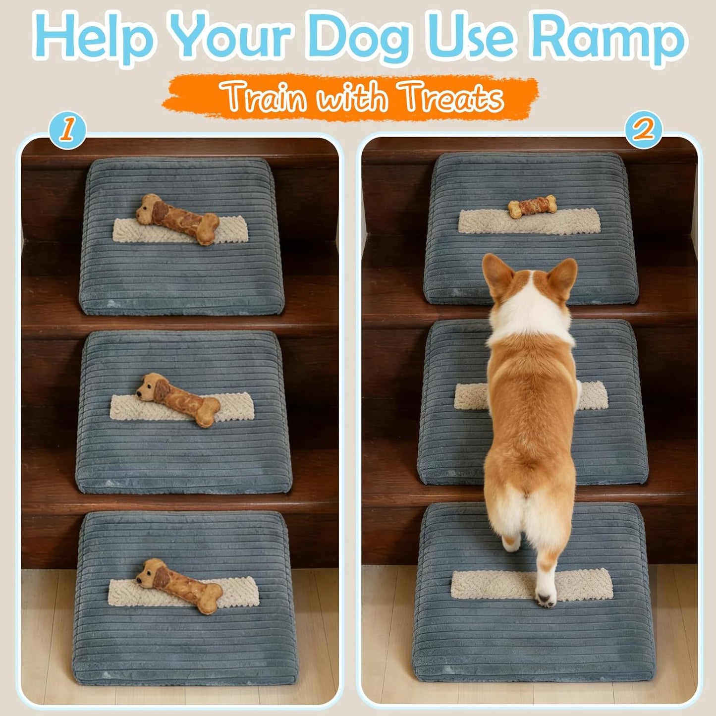 3-Pack Dog Ramp for Stairs, 40D Dog Stair Ramp, Pet Ramp for Stairs for Small & Senior Dog Stairs Ramp for Injured Dogs with Anti Slip Strip, 13.7 x 9.8 x 4.7 in,Gentle Slope Pet Safe, Washable Cover